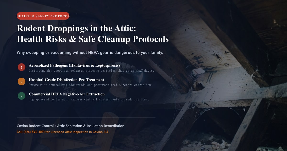 Attic rodent droppings health hazards and professional HEPA decontamination protocol